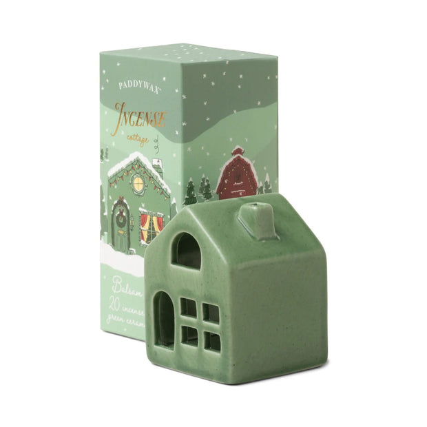 GREEN CERAMIC COTTAGE + 20 INCENSE CONES - BALSAM & FIR