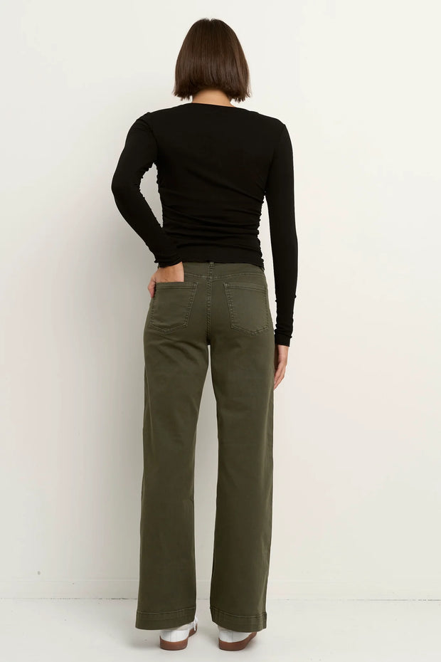 ZOEY DARK KHAKI HIGH RISE WIDE LEG POCKET JEAN