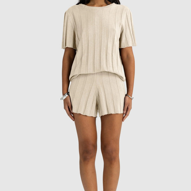 AMARA RELAXED KNIT SHORTS - OAT