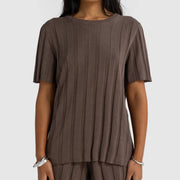 AMARA RELAXED KNIT T SHIRT - ESPRESSO