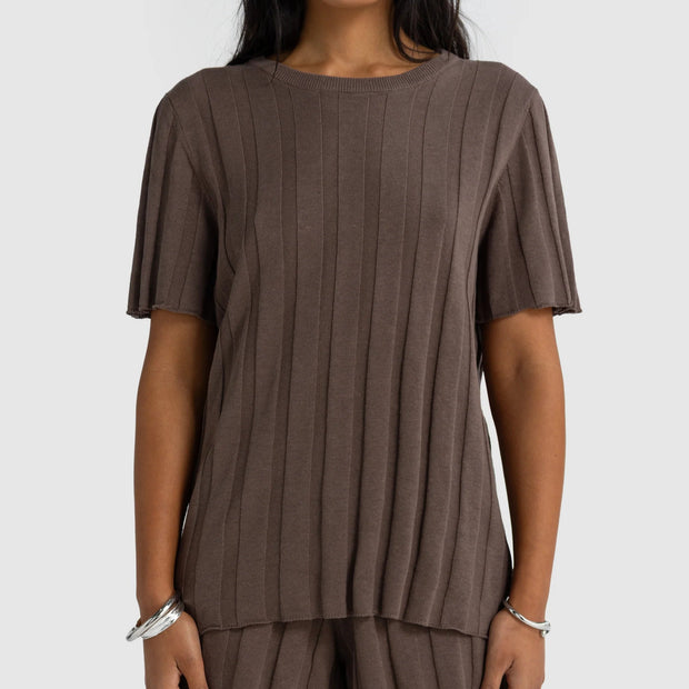 AMARA RELAXED KNIT T SHIRT - ESPRESSO