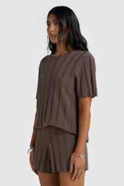 AMARA RELAXED KNIT T SHIRT - ESPRESSO