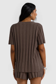 AMARA RELAXED KNIT T SHIRT - ESPRESSO