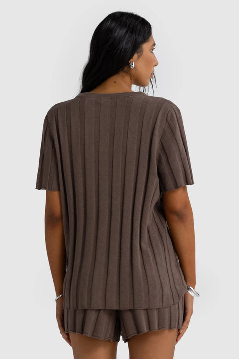 AMARA RELAXED KNIT T SHIRT - ESPRESSO