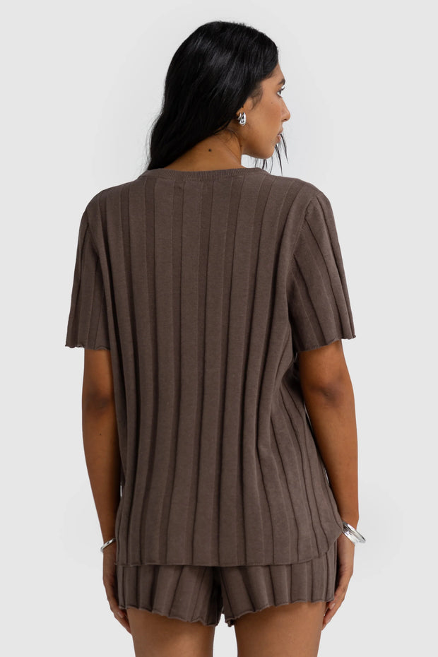 AMARA RELAXED KNIT T SHIRT - ESPRESSO