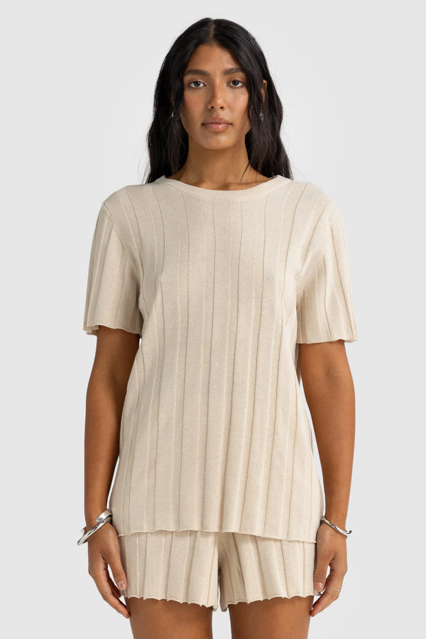 AMARA RELAXED KNIT SHORTS - OAT