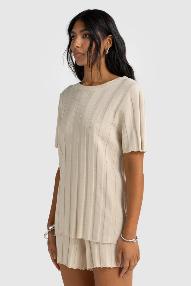 AMARA RELAXED KNIT T SHIRT - OAT