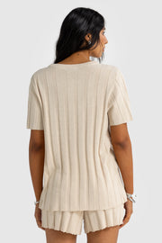 AMARA RELAXED KNIT T SHIRT - OAT