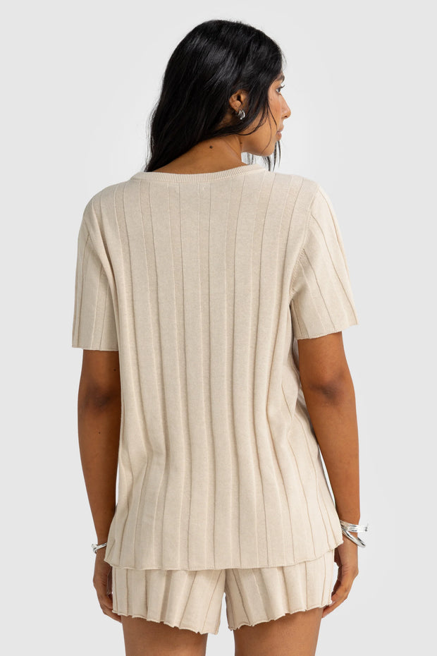 AMARA RELAXED KNIT T SHIRT - OAT