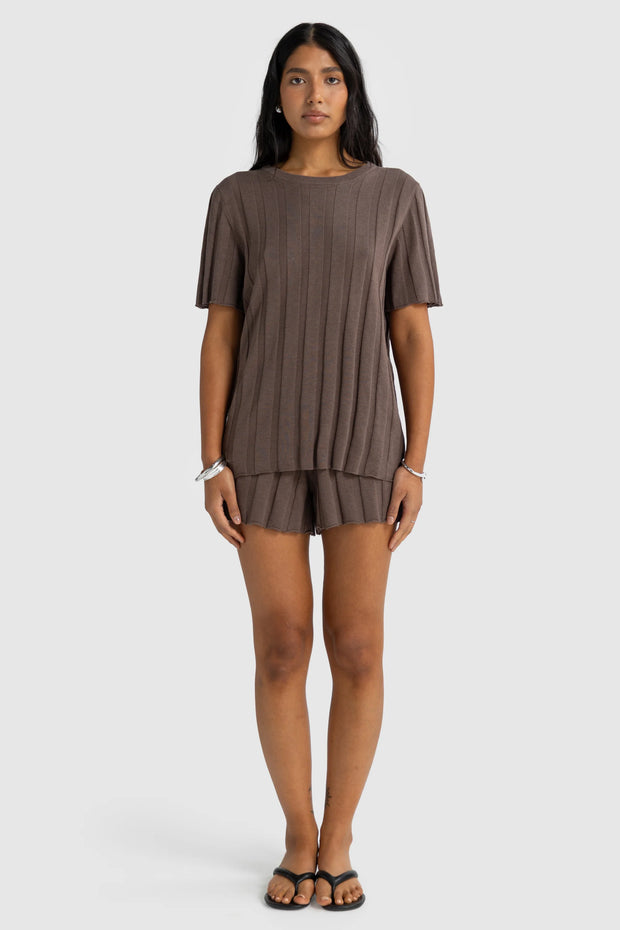 AMARA RELAXED KNIT T SHIRT - ESPRESSO