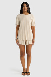 AMARA RELAXED KNIT T SHIRT - OAT