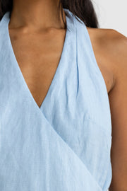ELISE LINEN WRAP TOP - POWDER BLUE