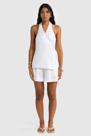 ELISE LINEN WRAP TOP - WHITE
