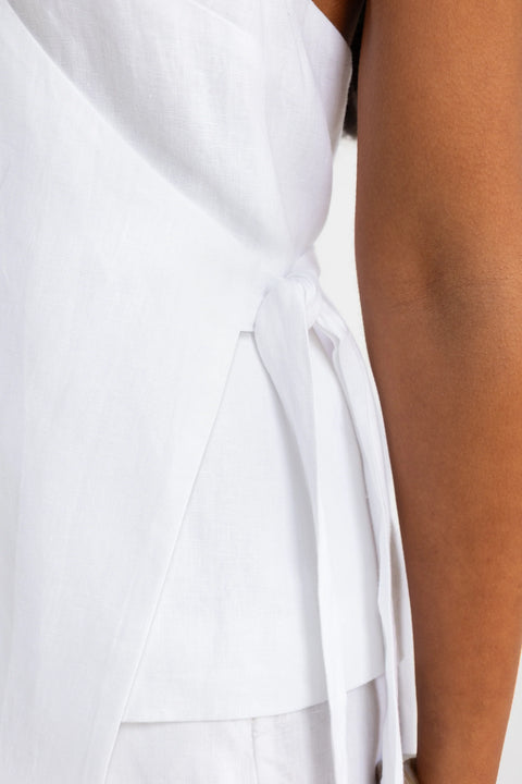 ELISE LINEN WRAP TOP - WHITE
