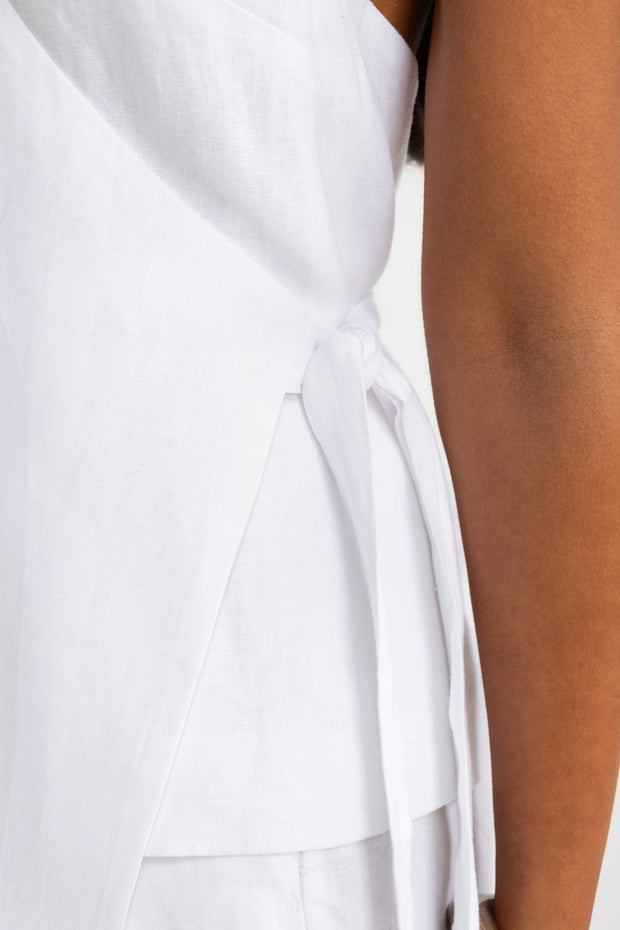ELISE LINEN WRAP TOP - WHITE