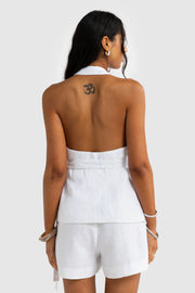 ELISE LINEN WRAP TOP - WHITE