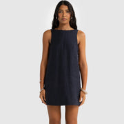 JOLIE BUTTON SIDE MINI DRESS - FRENCH NAVY