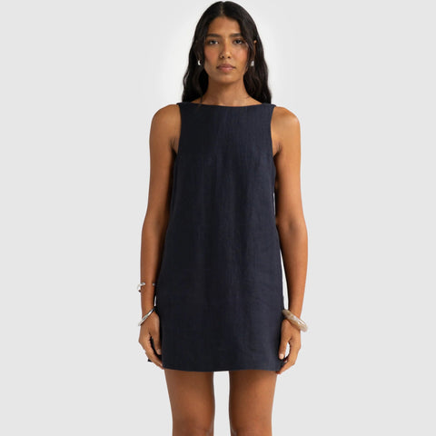 JOLIE BUTTON SIDE MINI DRESS - FRENCH NAVY