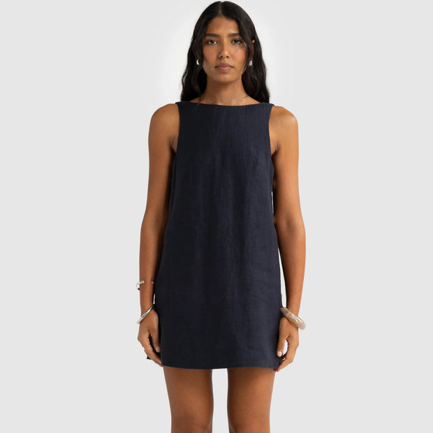 JOLIE BUTTON SIDE MINI DRESS - FRENCH NAVY