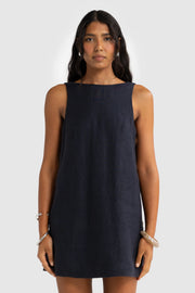 JOLIE BUTTON SIDE MINI DRESS - FRENCH NAVY