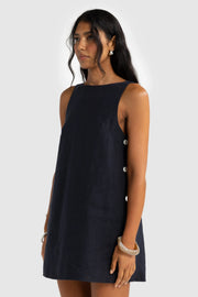 JOLIE BUTTON SIDE MINI DRESS - FRENCH NAVY