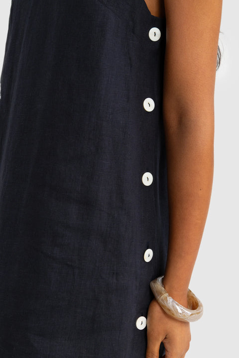JOLIE BUTTON SIDE MINI DRESS - FRENCH NAVY
