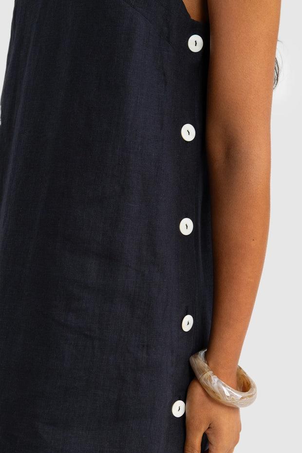 JOLIE BUTTON SIDE MINI DRESS - FRENCH NAVY