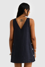 JOLIE BUTTON SIDE MINI DRESS - FRENCH NAVY