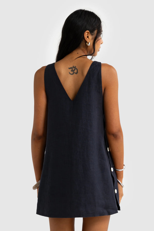 JOLIE BUTTON SIDE MINI DRESS - FRENCH NAVY