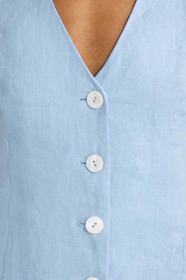 KODA LINEN MINI DRESS - POWDER BLUE