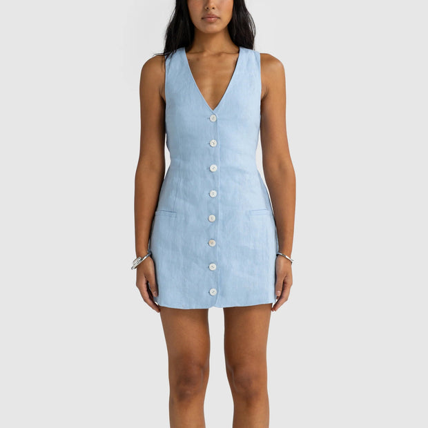 KODA LINEN MINI DRESS - POWDER BLUE