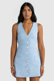 KODA LINEN MINI DRESS - POWDER BLUE