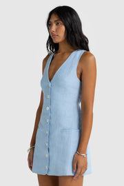 KODA LINEN MINI DRESS - POWDER BLUE