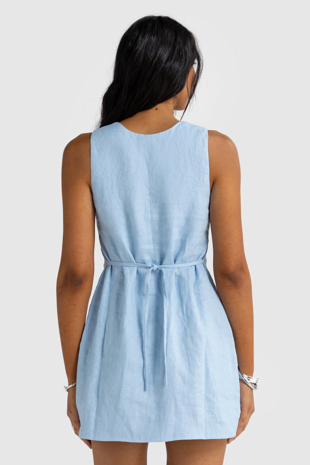 KODA LINEN MINI DRESS - POWDER BLUE