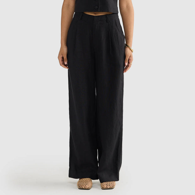 SAVANNAH LINEN PANTS - BLACK