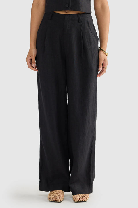 SAVANNAH LINEN PANTS - BLACK