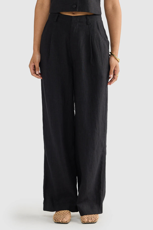 SAVANNAH LINEN PANTS - BLACK