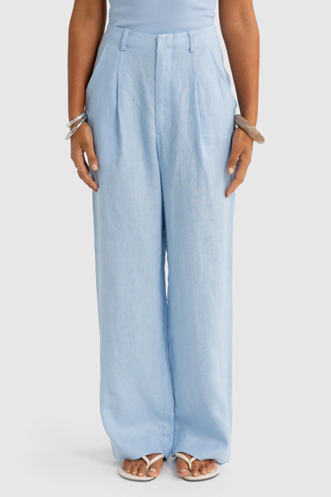 SAVANNAH LINEN PANTS - POWDER BLUE