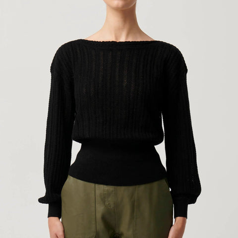 MARLEY MERINO COTTON BRAIDED POINTELLE KNIT TOP