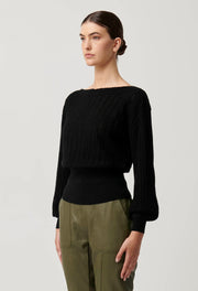 MARLEY MERINO COTTON BRAIDED POINTELLE KNIT TOP