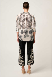 OLEANDER COTTON SILK SHIRRED BLOUSE