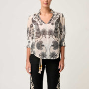 OLEANDER COTTON SILK SHIRRED BLOUSE