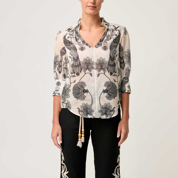 OLEANDER COTTON SILK SHIRRED BLOUSE