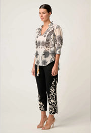 OLEANDER COTTON SILK SHIRRED BLOUSE
