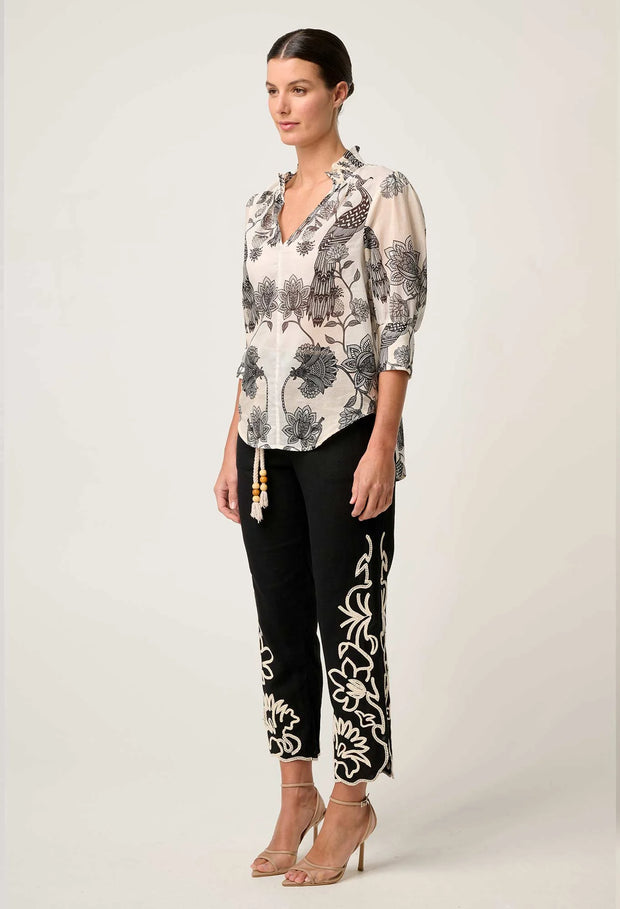 OLEANDER COTTON SILK SHIRRED BLOUSE
