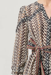 FALLON CRINKLE COTTON SILK CONTRAST PANEL BLOUSE WITH TIE