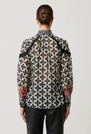 ASTRID COTTON SILK PLACEMENT PRINT CONTRAST PANEL SHIRT