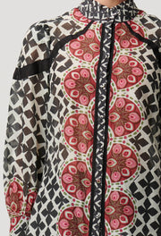 ASTRID COTTON SILK PLACEMENT PRINT CONTRAST PANEL SHIRT