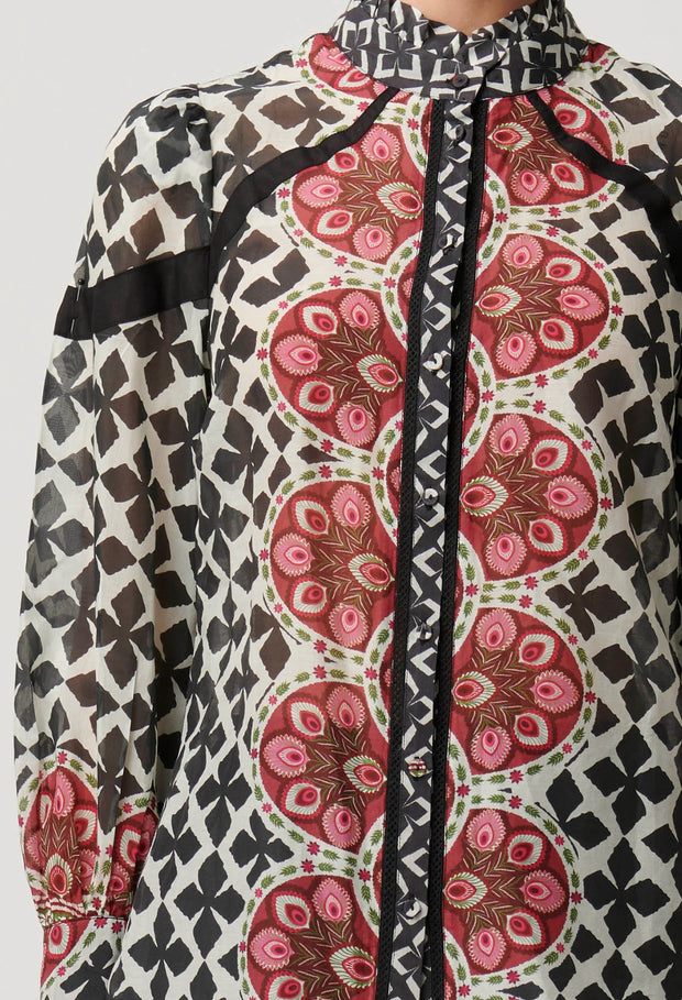 ASTRID COTTON SILK PLACEMENT PRINT CONTRAST PANEL SHIRT