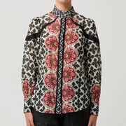 ASTRID COTTON SILK PLACEMENT PRINT CONTRAST PANEL SHIRT